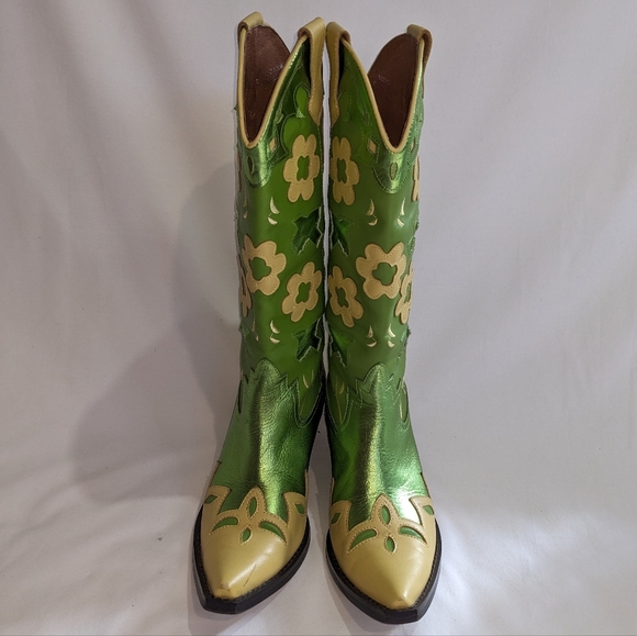 Looney-Hi Jeffrey Campbell Green Floral Western Boots Size 6 - Picture 3 of 12